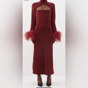 16Arlington Odessa Wrap-Neck Feather-Trim Crepe Dress